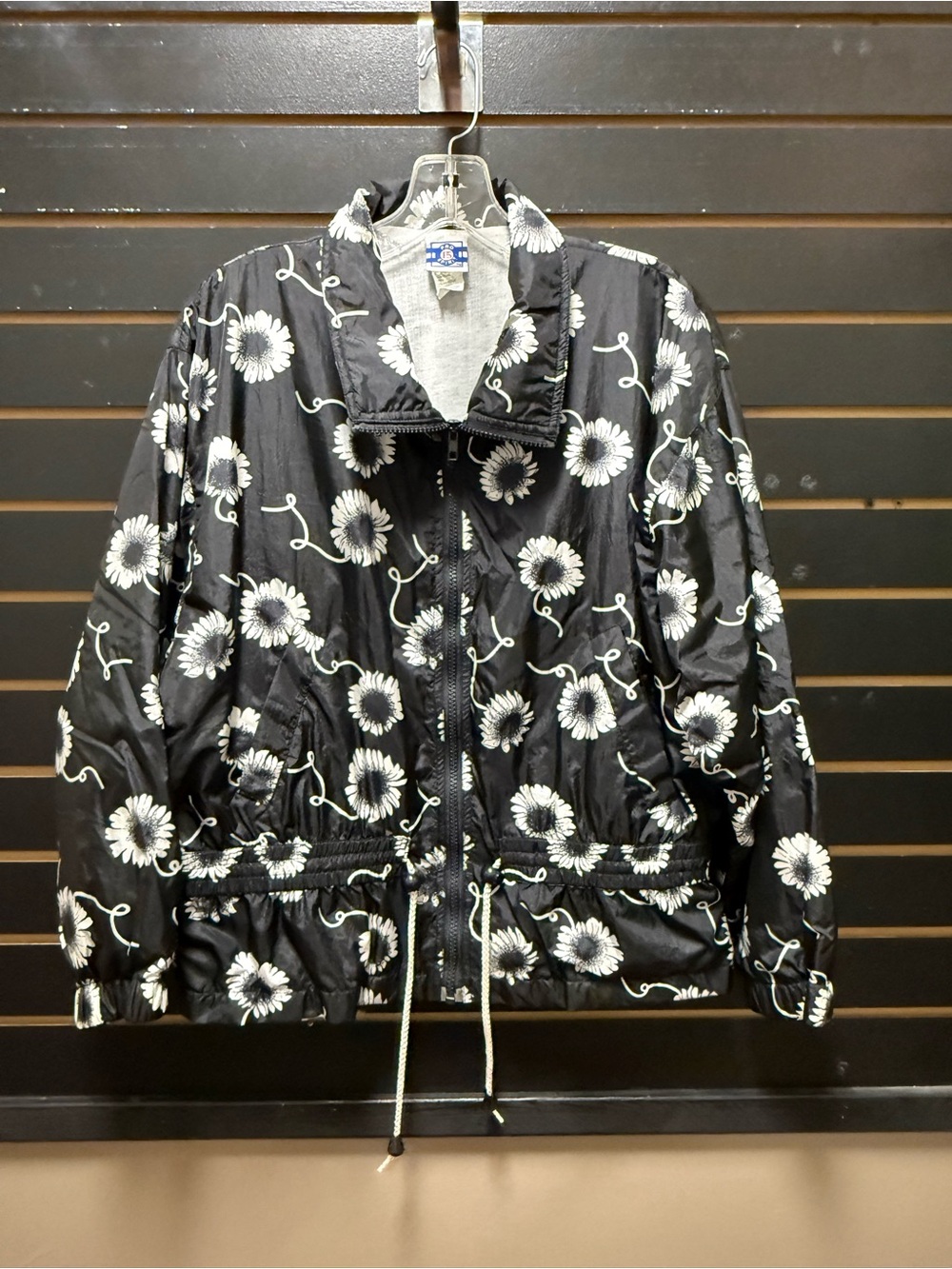 Vintage Pro Spirit Black White Daisy Floral Nylon Windbreaker Jacket Small